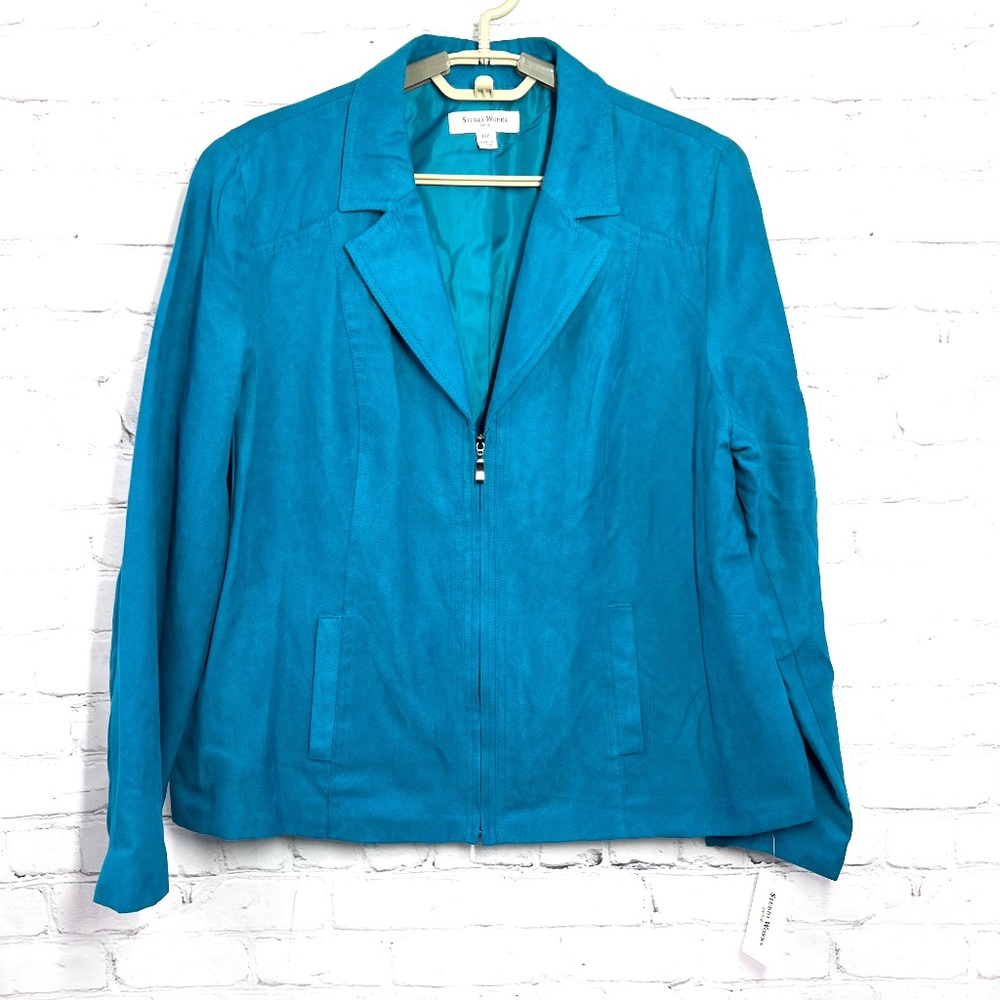 NWT🤩 |•STUDIO WORKS•| Faux Suede Teal Jacket Size 14 Petite